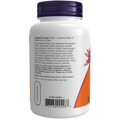 Niacina sin enjuague 500mg (Doble concentración), 90 cápsulas – NOW Foods