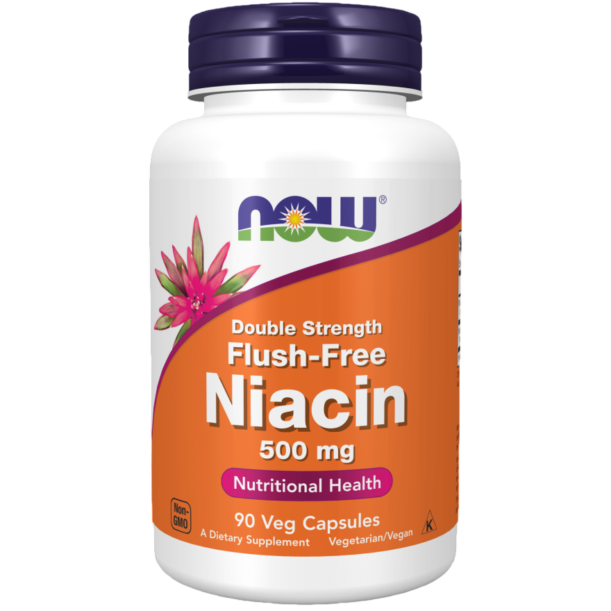 Niacina sin enjuague 500mg (Doble concentración), 90 cápsulas – NOW Foods