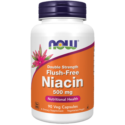 Niacina sin enjuague 500mg (Doble concentración), 90 cápsulas – NOW Foods