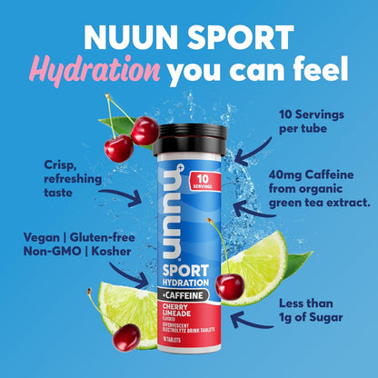 Nuun Sport Hydration + Caffeine, Cherry Limeade, 55gr (1 pza)-Wellu