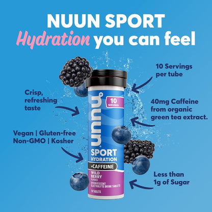 Nuun Sport Hydration + Caffeine, Wild Berry, 55gr (1 pza)-Wellu