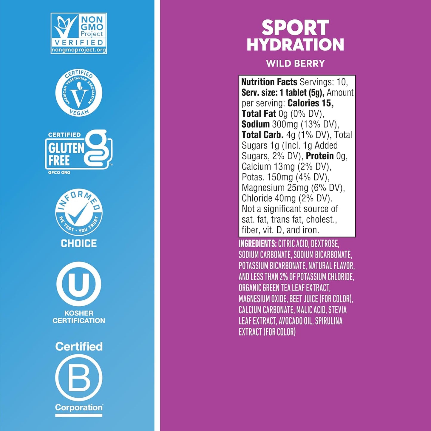 Nuun Sport Hydration + Caffeine, Wild Berry, 55gr (1 pza)-Wellu