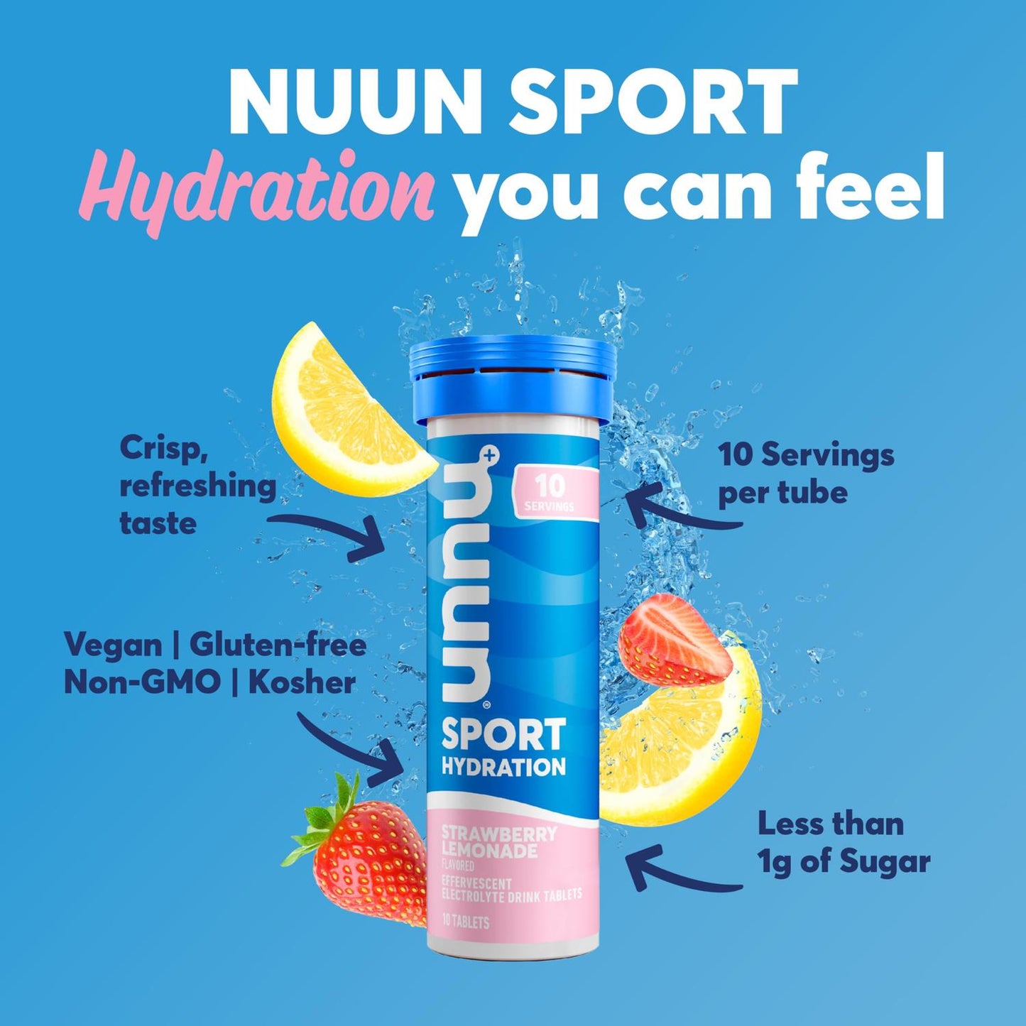 Nuun Sport Hydration Strawberry Lemonade, 55gr c/8 pz-Wellu