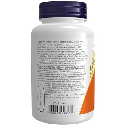 Omega 3-6-9 de 1000 mg, 100 Softgels – NOW Foods-Wellu