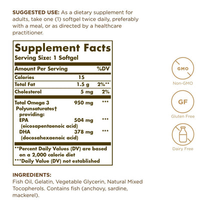 Omega 3 Triple Strength 950mg, 100 Caps – Solgar-Wellu