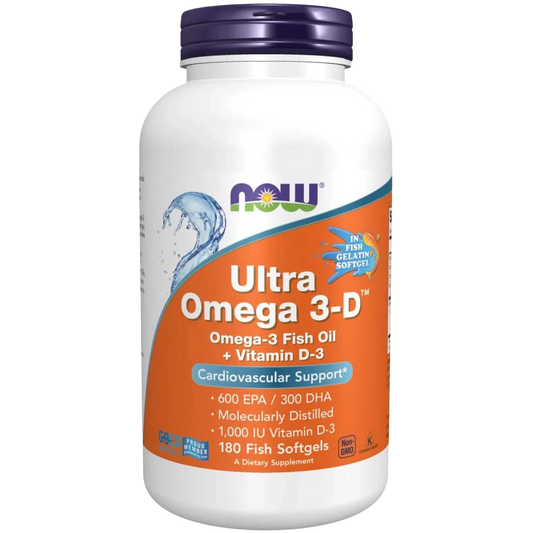 Pescado con Aceite de pescado (gelatina de pescado) Ultra Omega 3-D™, 180 Fish Softgels – NOW Foods-Wellu