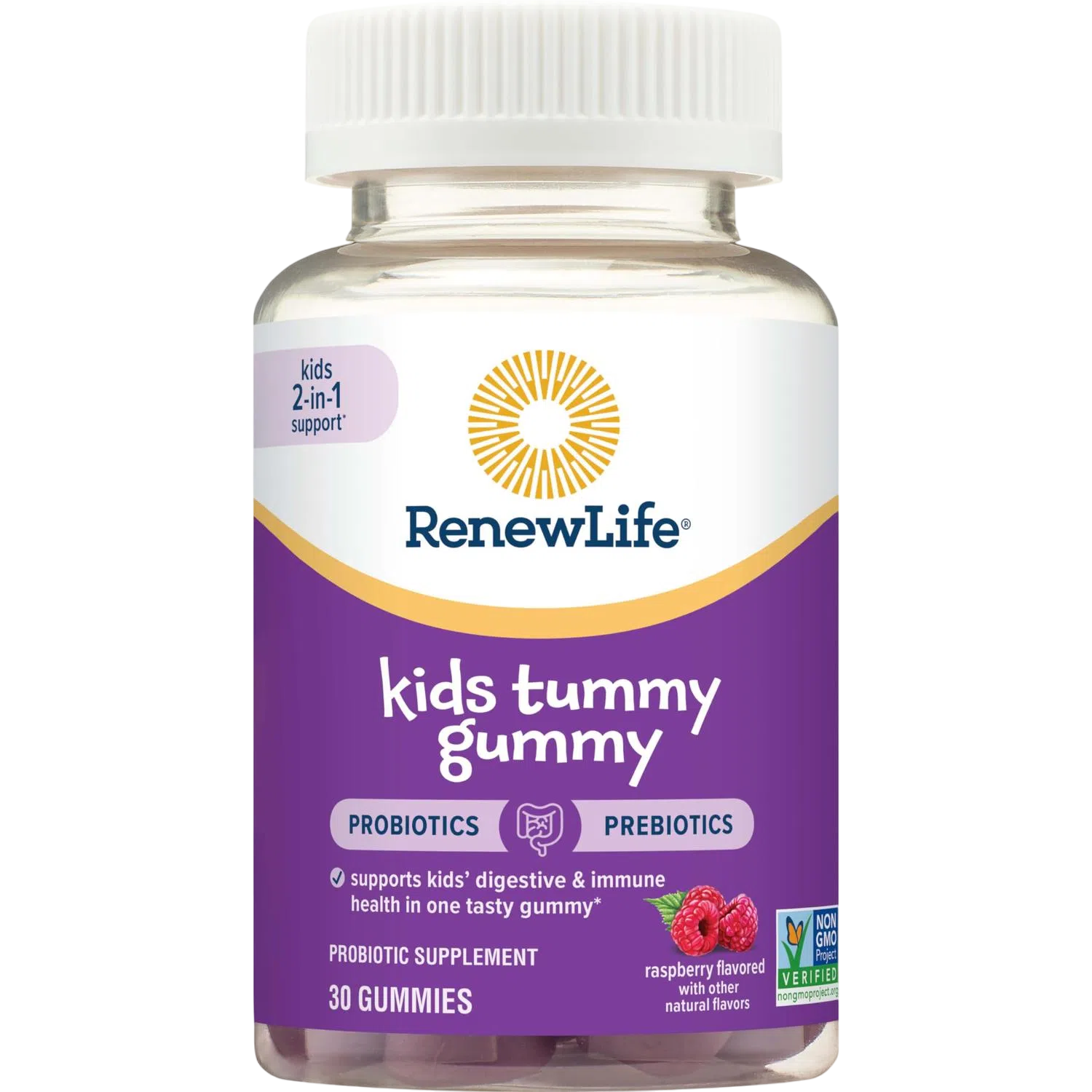 Prebióticos y Probióticos para el estómago, 30 gomitas Frambuesa – Renew Life-Wellu