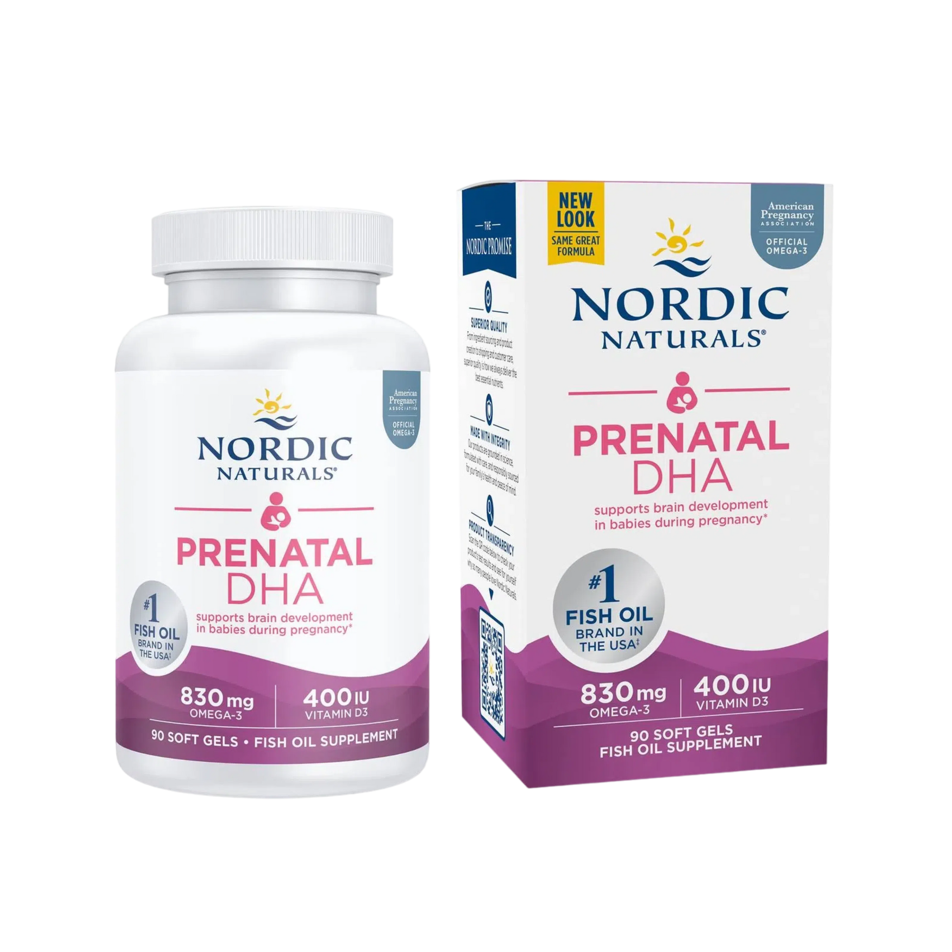 Prenatal DHA 830mg + 400 IU Vitamina D3, 90 Softgels – Nordic Naturals-Wellu