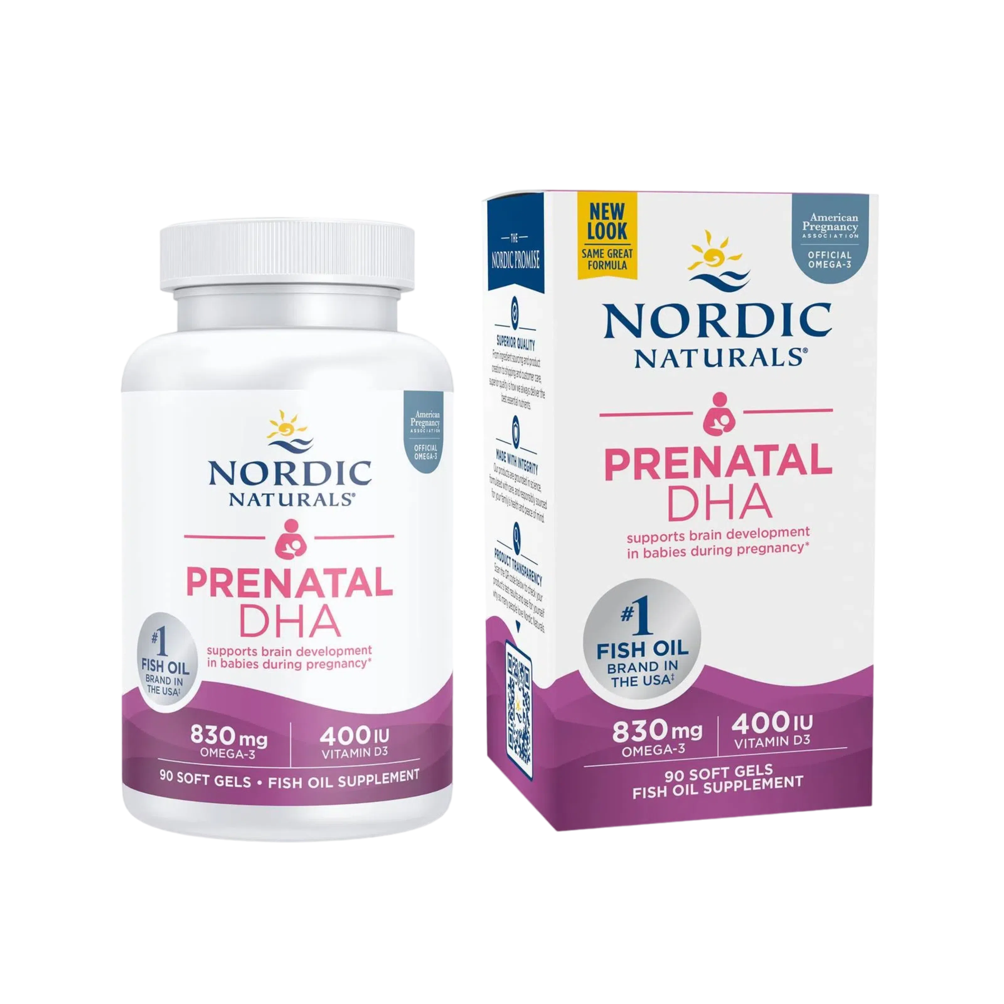 Prenatal DHA 830mg + 400 IU Vitamina D3, 90 Softgels – Nordic Naturals-Wellu