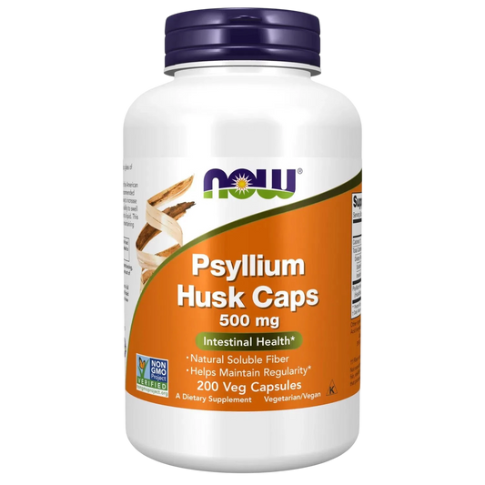 Psyllium Husk Cáscaras Fibra 500mg, 200 Vegcaps – NOW Foods-Wellu