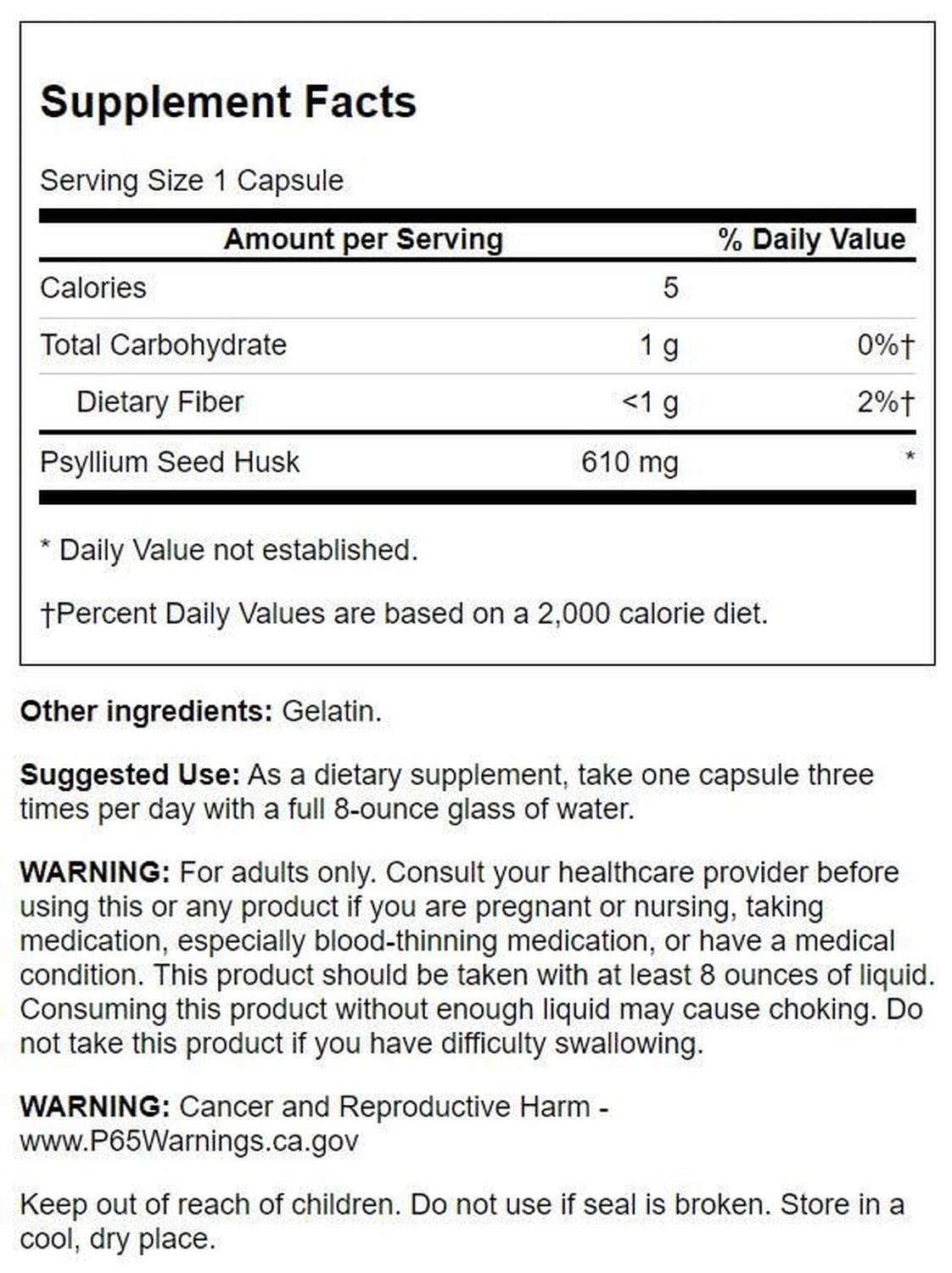 Pysillium Husk 610mg, 100 Caps – Swanson-Wellu