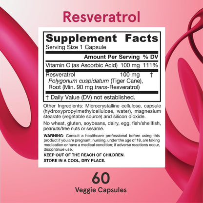 Resveratrol 100mg, 60 Cápsulas Vegetales – Jarrow Formulas-Wellu