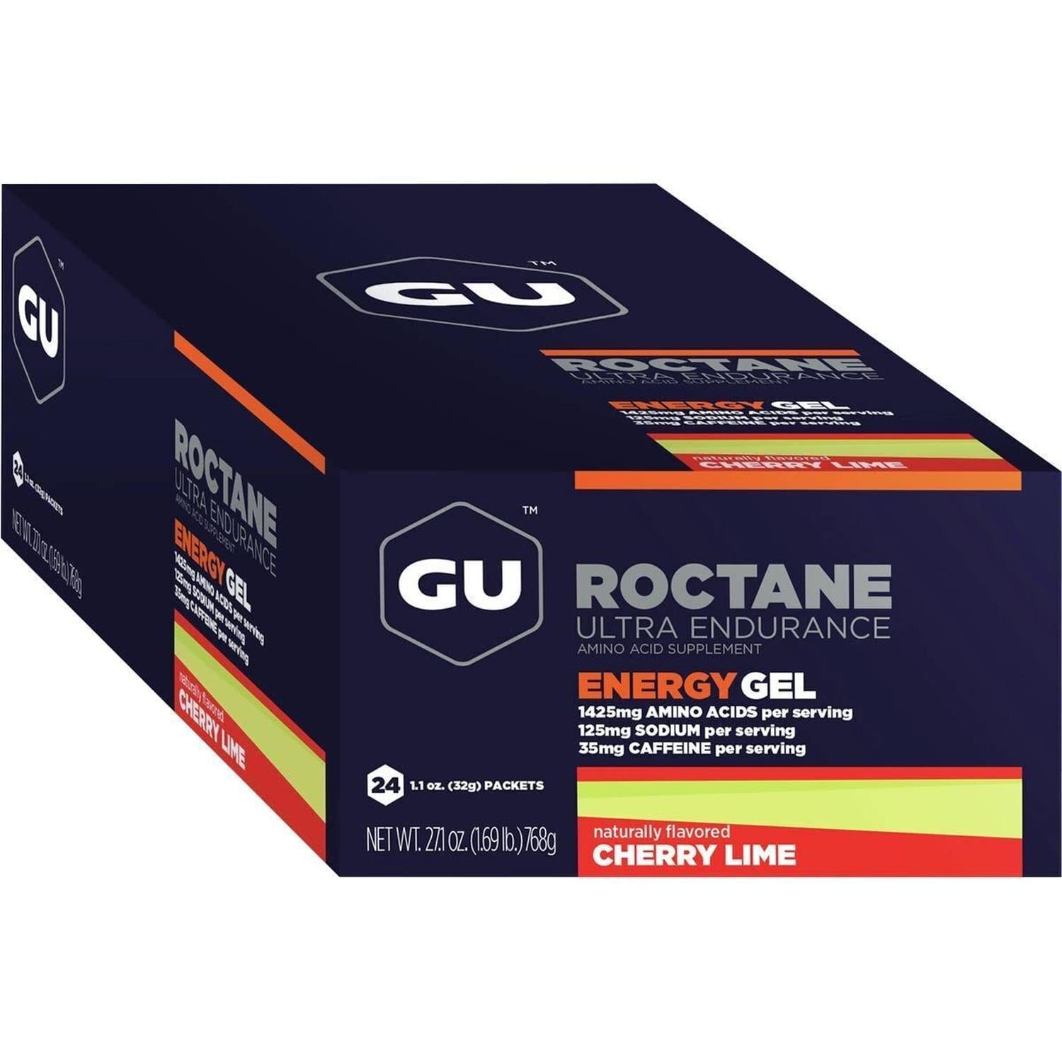 Roctane Gel Energía, Cherry Lime (35 mg Cafeína) (24 gels 32g) – GU Energy-Wellu