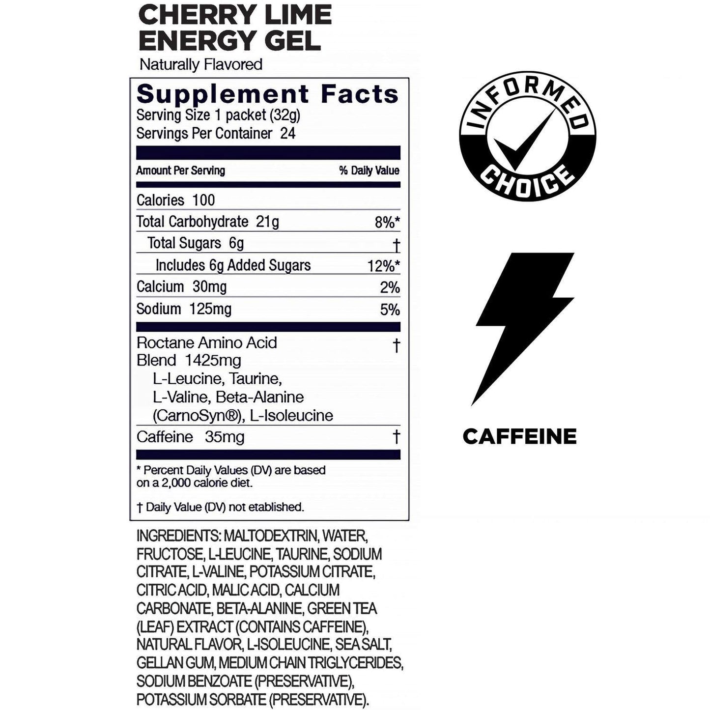 Roctane Gel Energía, Cherry Lime (35 mg Cafeína) (24 gels 32g) – GU Energy-Wellu