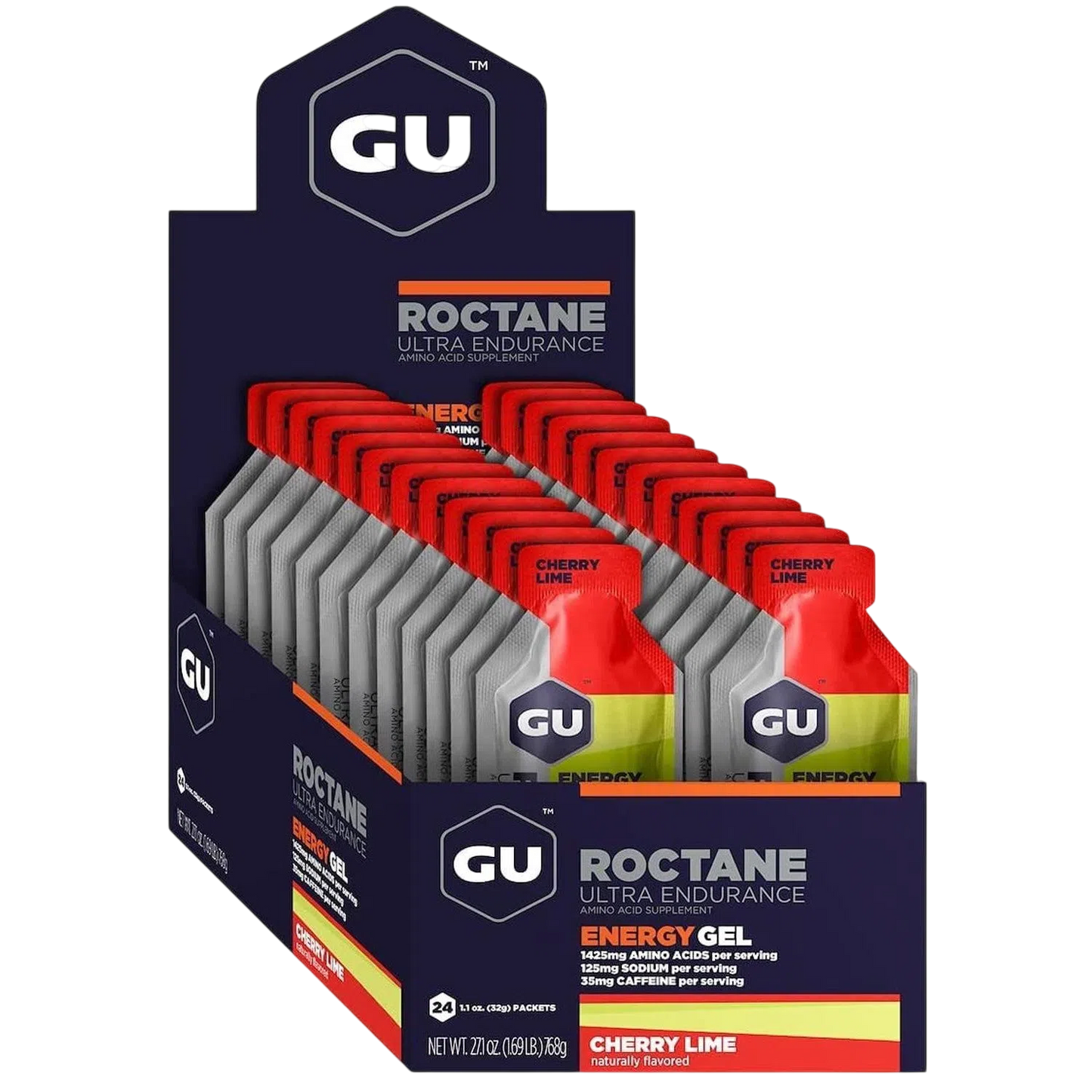 Roctane Gel Energía, Cherry Lime (35 mg Cafeína) (24 gels 32g) – GU Energy-Wellu