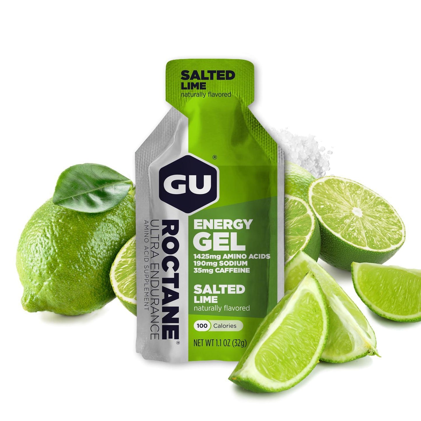 Roctane Gel Energía, Salted Lime (35 mg Cafeína) (24 gels 32g) – GU Energy-Wellu