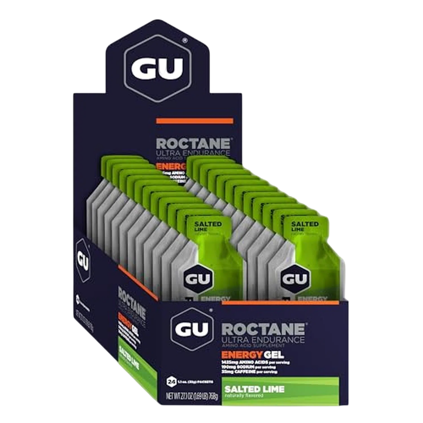 Roctane Gel Energía, Salted Lime (35 mg Cafeína) (24 gels 32g) – GU Energy-Wellu