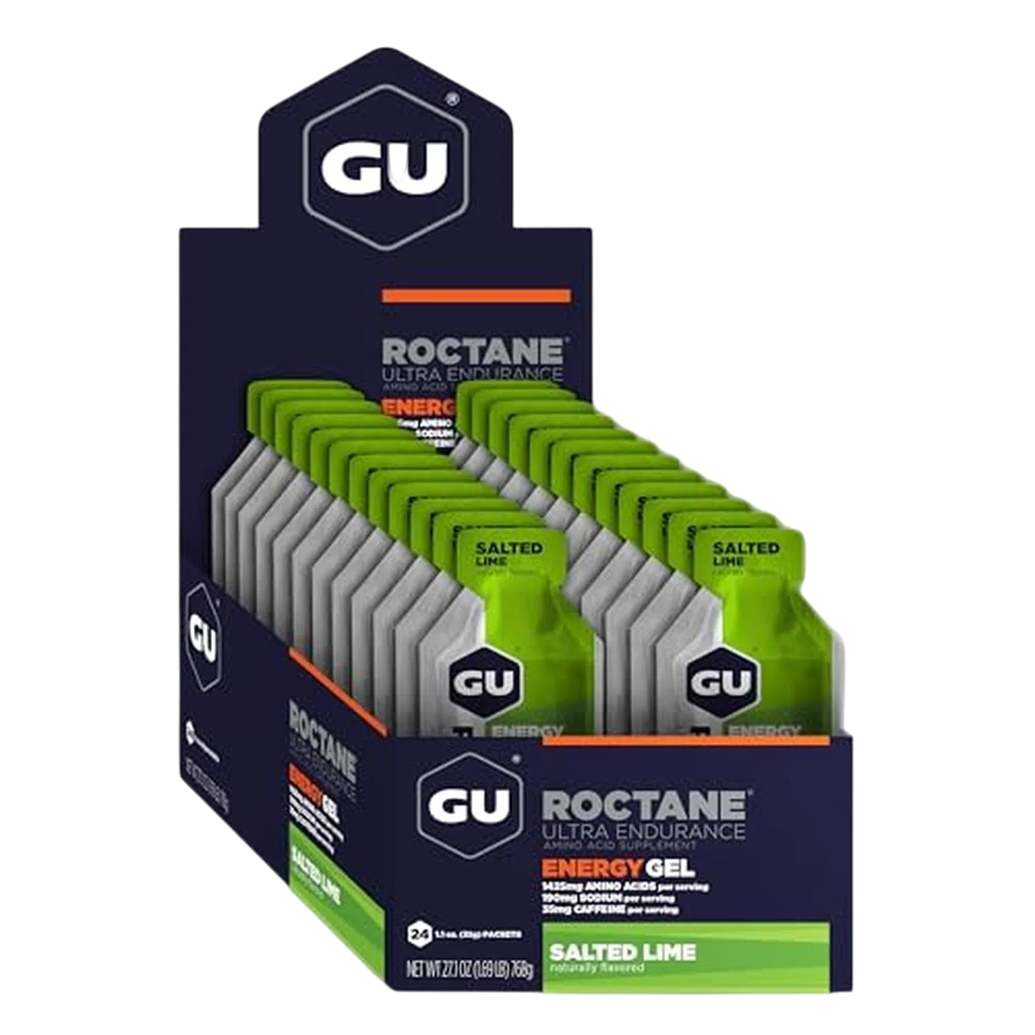 Roctane Gel Energía, Salted Lime (35 mg Cafeína) (24 gels 32g) – GU Energy-Wellu