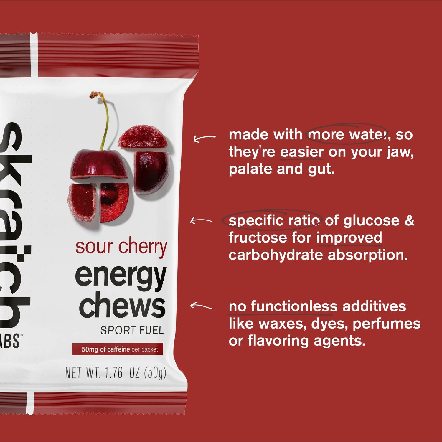 Skratch Labs Energy Chews Sour Cherry with Caffeine 50gr c/10 pz-Wellu