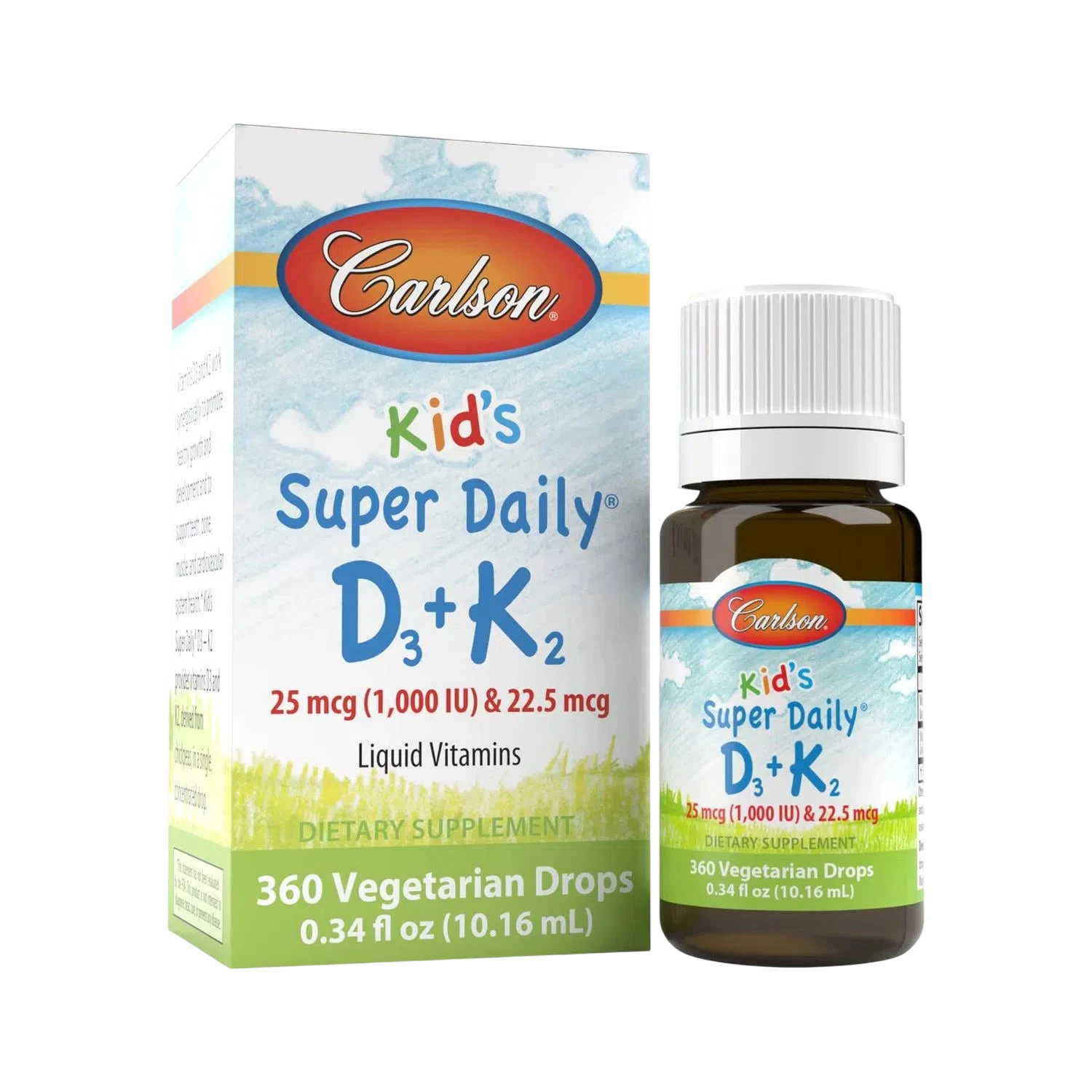 Super Daily Vitamina D3 + K2 para niños, 10.16 ml – Carlson Labs-Wellu