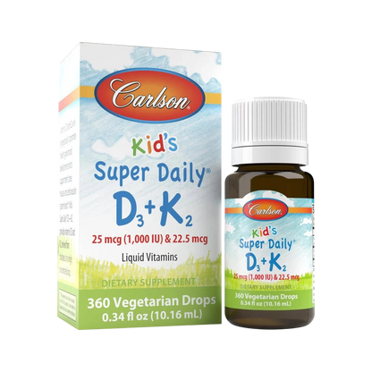 Super Daily Vitamina D3 + K2 para niños, 10.16 ml – Carlson Labs-Wellu