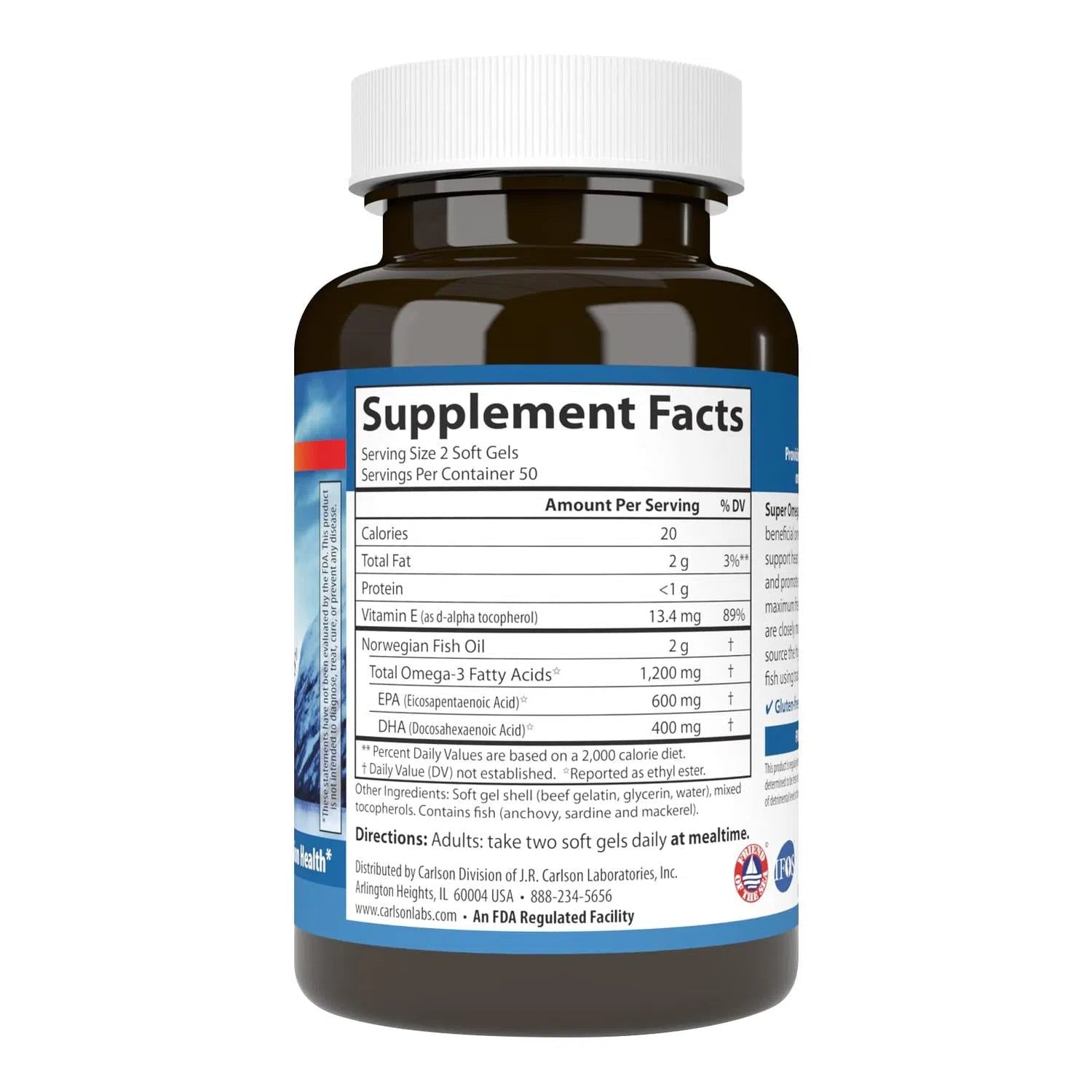 Super Omega 3 1200mg, 100 Softgels – Carlson Labs-Wellu