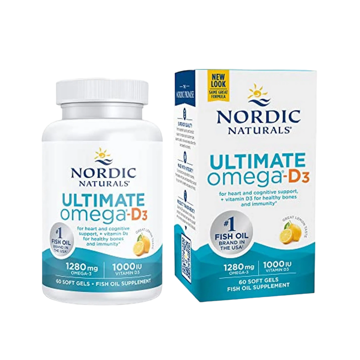 Ultimate Omega D3 1,280 mg (Omega 3 + 1,000 IU Vitamina D3), 60 Softgels – Nordic Naturals-Wellu