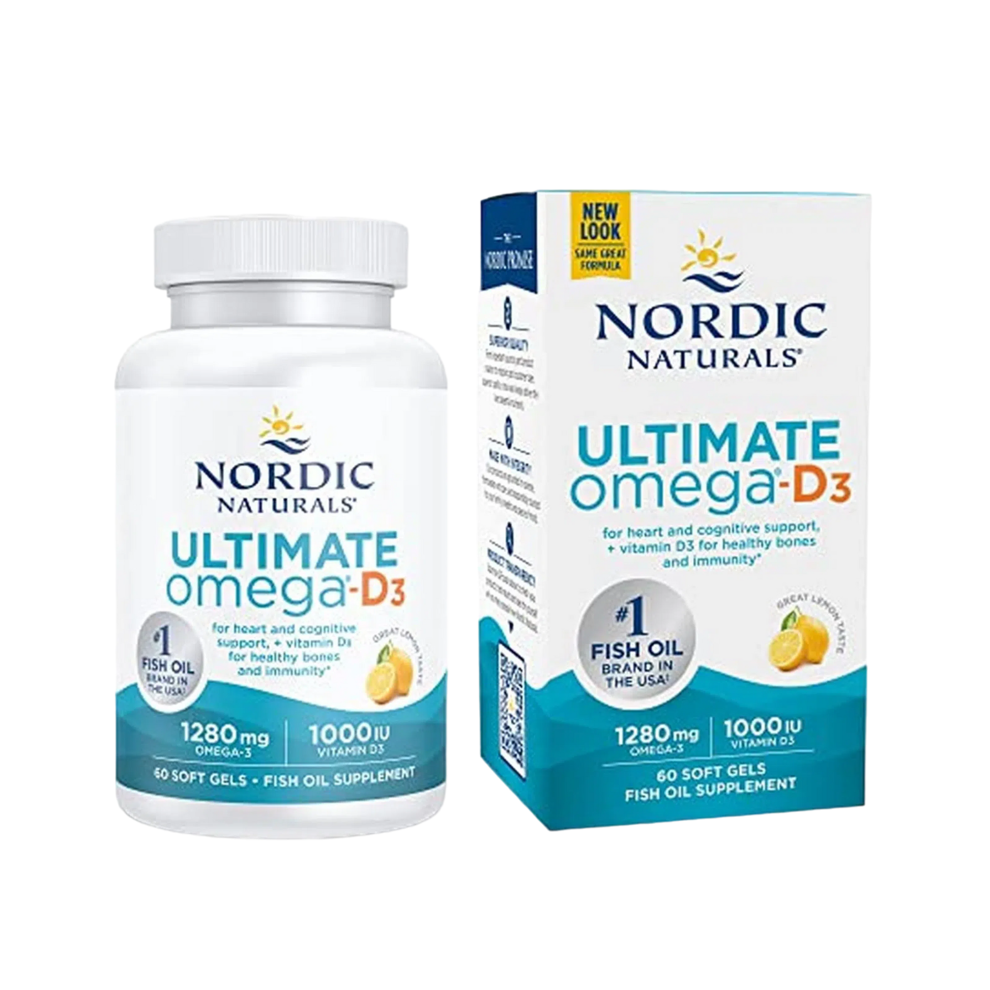 Ultimate Omega D3 1,280 mg (Omega 3 + 1,000 IU Vitamina D3), 60 Softgels – Nordic Naturals-Wellu