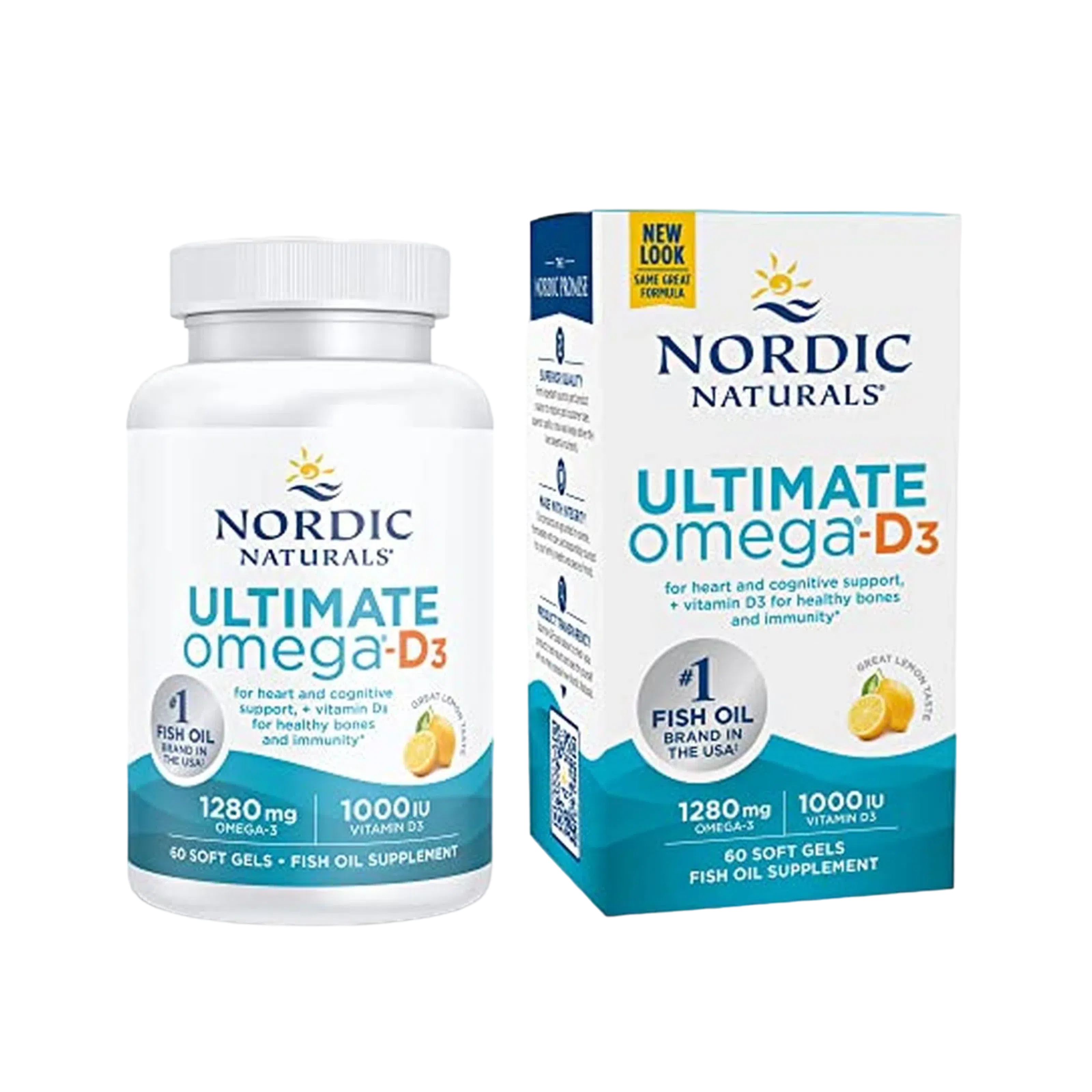 Ultimate Omega D3 1,280 mg (Omega 3 + 1,000 IU Vitamina D3), 60 Softgels – Nordic Naturals-Wellu