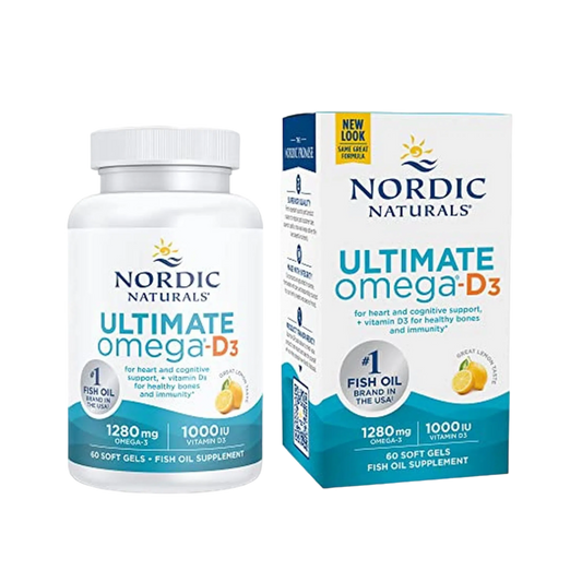 Ultimate Omega D3 1,280 mg (Omega 3 + 1,000 IU Vitamina D3), 60 Softgels – Nordic Naturals-Wellu