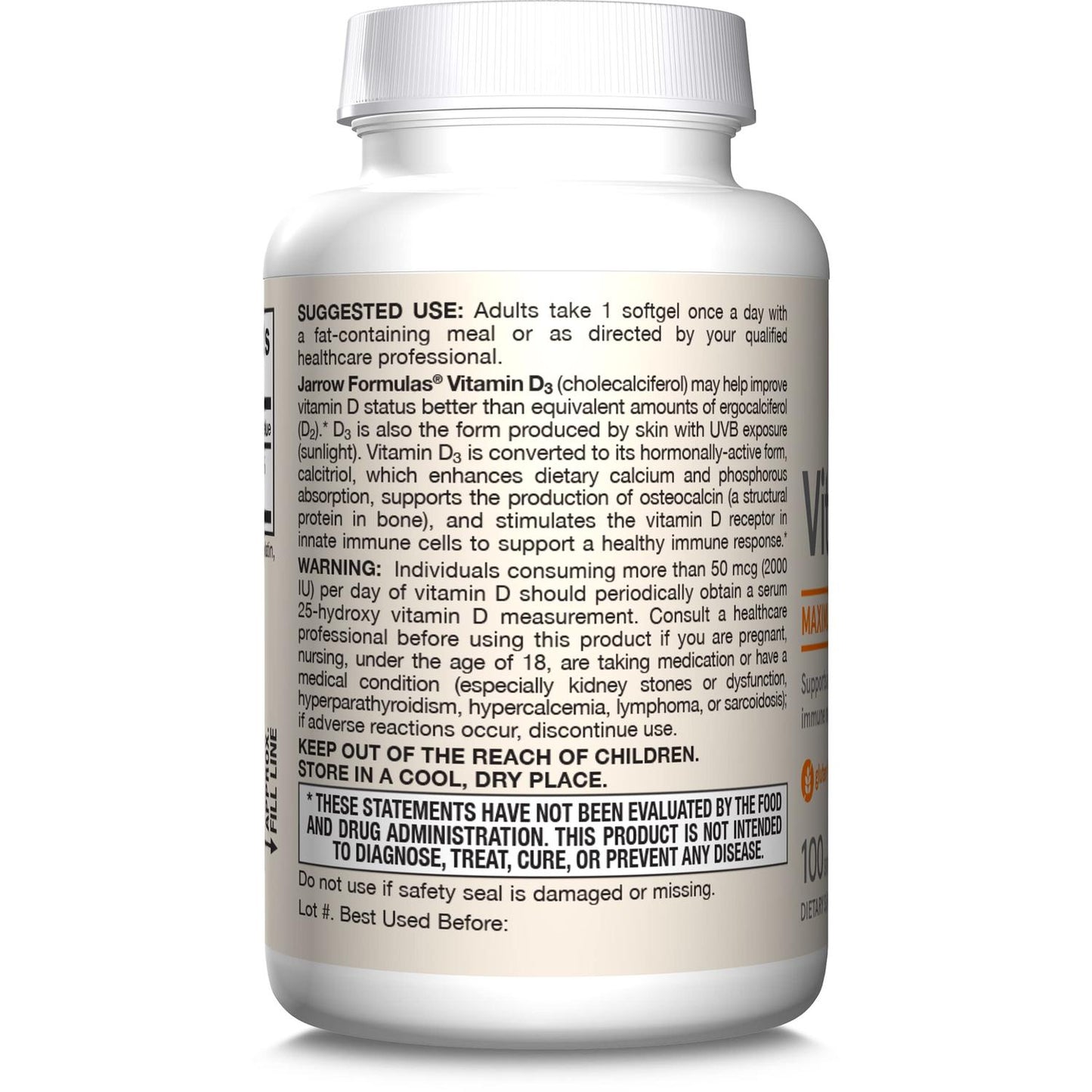 Vitamin D3 125 mcg, 100 cápsulas – Jarrow Formulas-Wellu