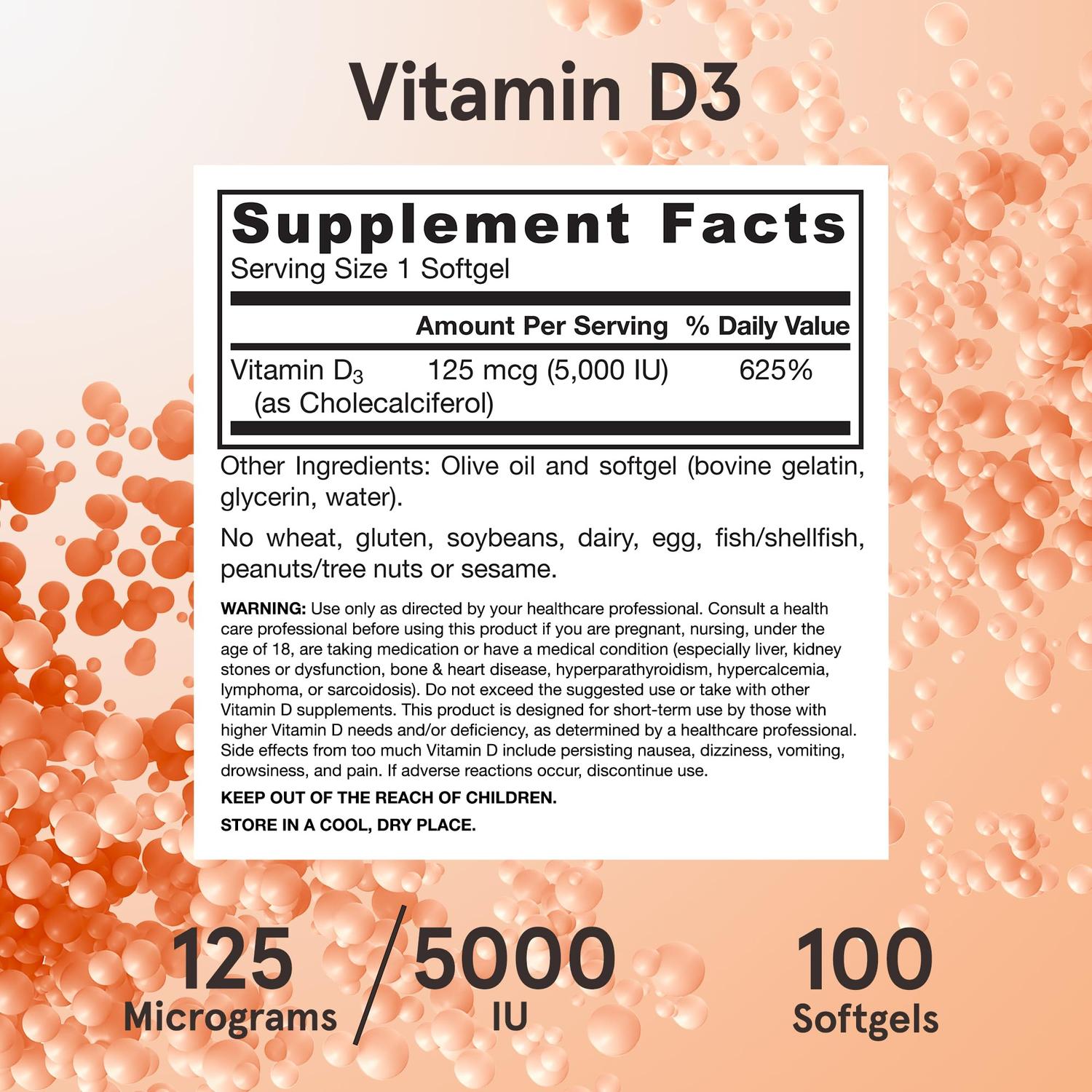 Vitamin D3 125 mcg, 100 cápsulas – Jarrow Formulas-Wellu