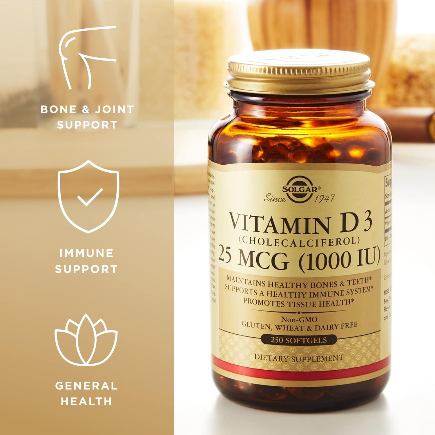 Vitamin D3 Cholecalciferol 25mcg (100 IU), 250 Soft – Solgar-Wellu