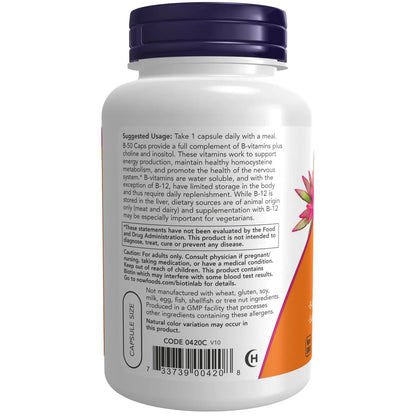 Vitamina B-50 mg, 100 Cápsulas Veg – NOW Foods-Wellu