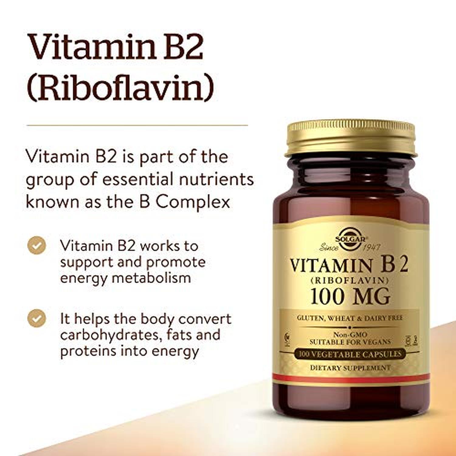 Vitamina B2 Riboflavin 100mg, 100 Capsulas – Solgar-Wellu