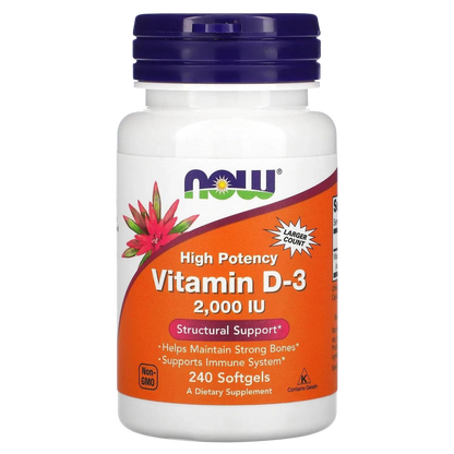 Vitamina D-3 de 2000 UI, 240 Softgels – NOW Foods-Wellu