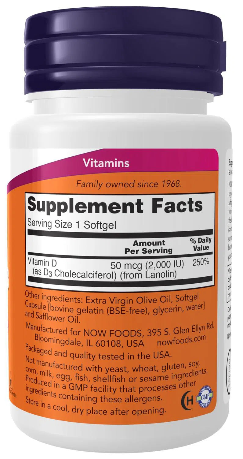 Vitamina D-3 de 2000 UI, 30 Softgels – NOW Foods-Wellu