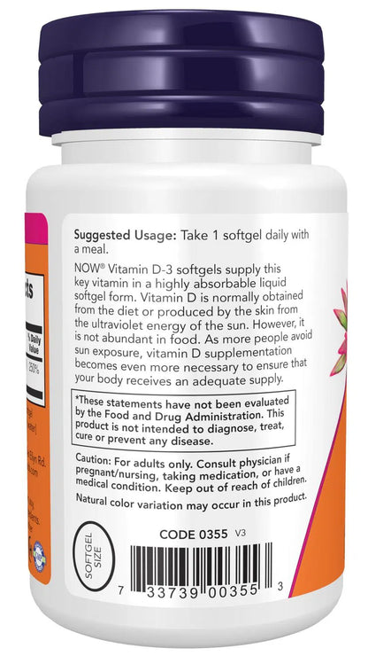 Vitamina D-3 de 2000 UI, 30 Softgels – NOW Foods-Wellu