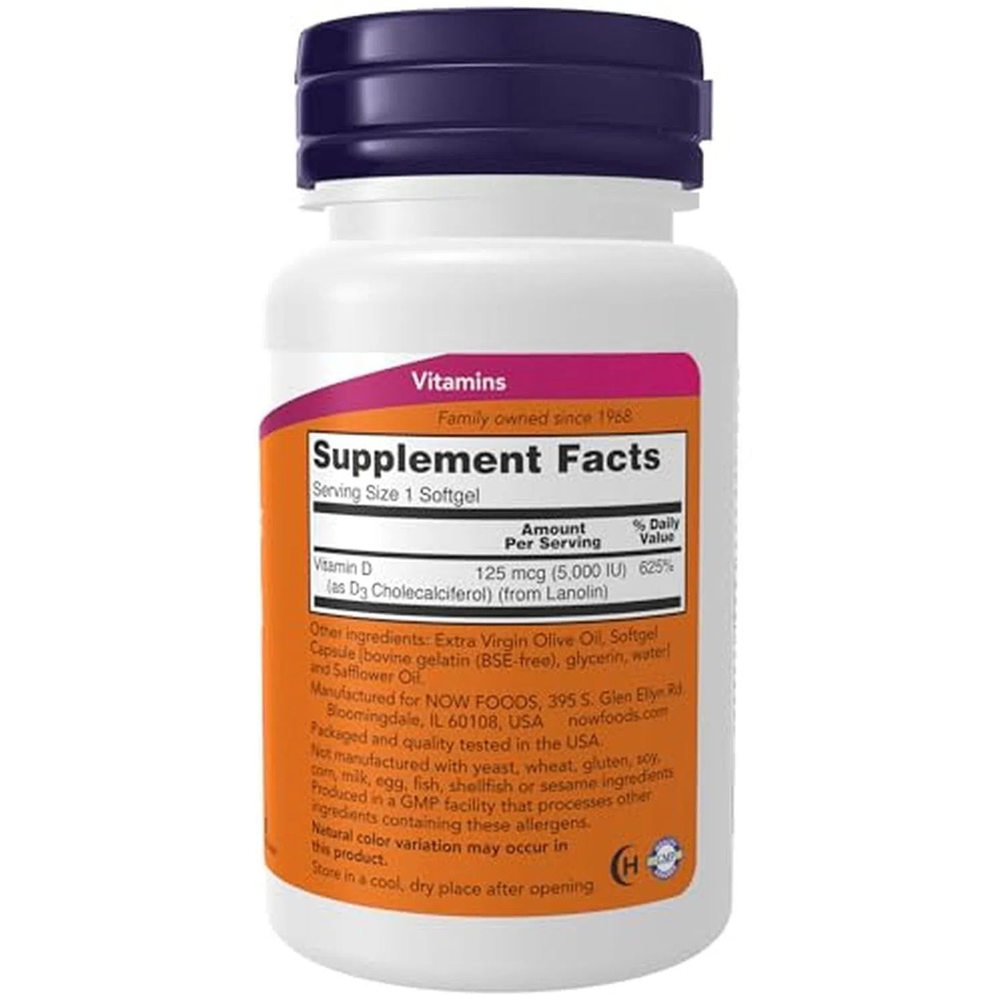 Vitamina D-3 de 5000 UI, 240 Softgels – NOW Foods-Wellu