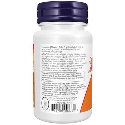 Vitamina D-3 de 5000 UI, 240 Softgels – NOW Foods-Wellu