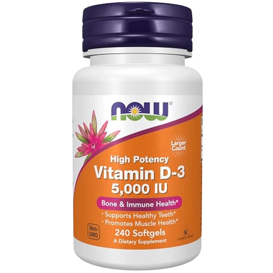 Vitamina D-3 de 5000 UI, 240 Softgels – NOW Foods-Wellu