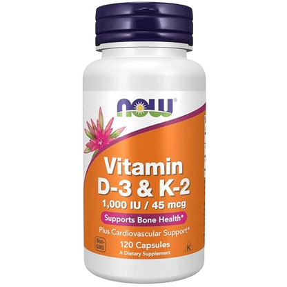 Vitamina D-3 y K-2, 120 Capsules – NOW Foods-Wellu