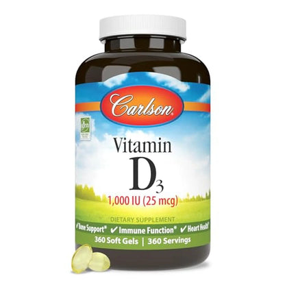 Vitamina D3 1000 IU (25mcg), 360 Softcaps – Carlson Labs-Wellu