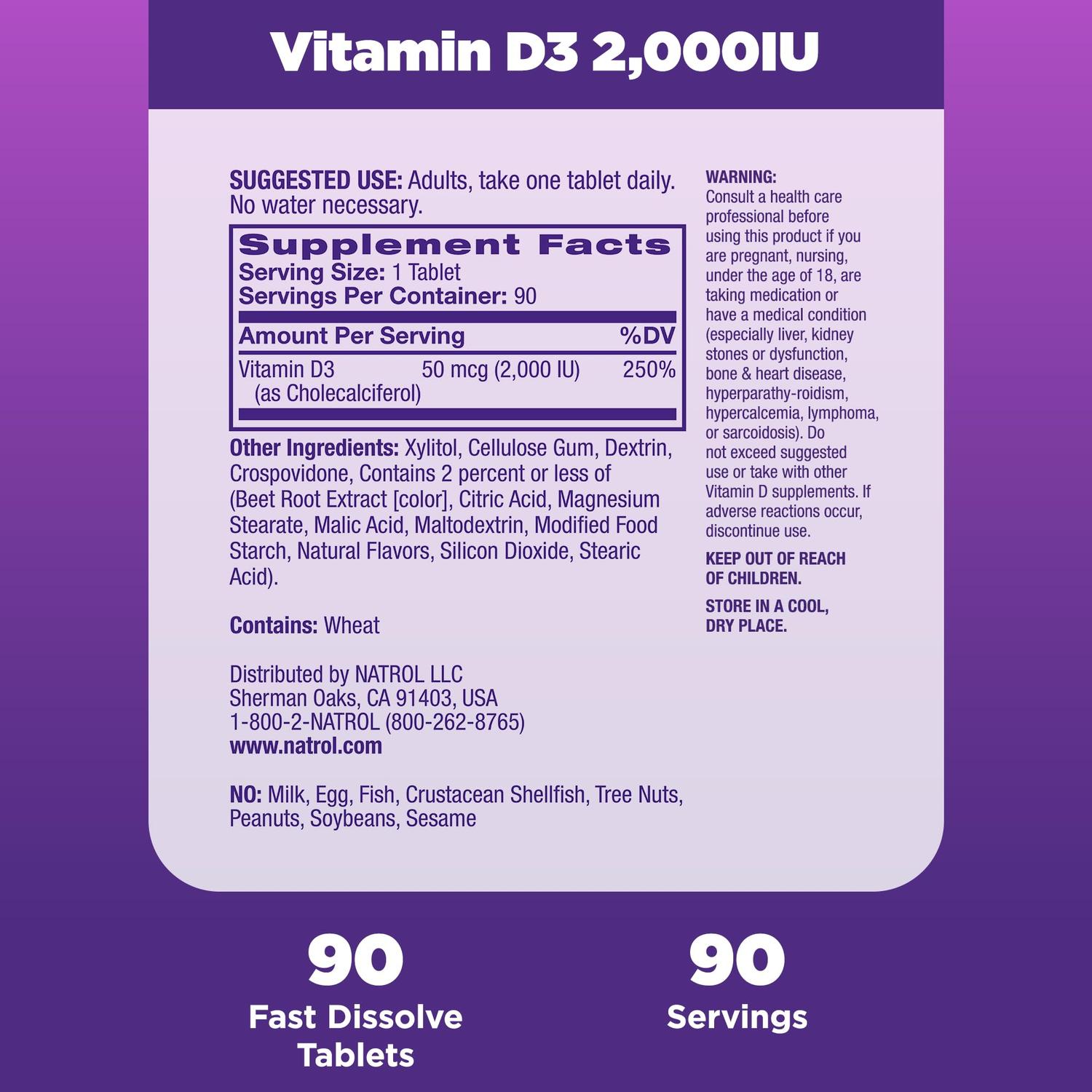 Vitamina D3 (2,000 IU), 90 Tabetas – Natrol-Wellu