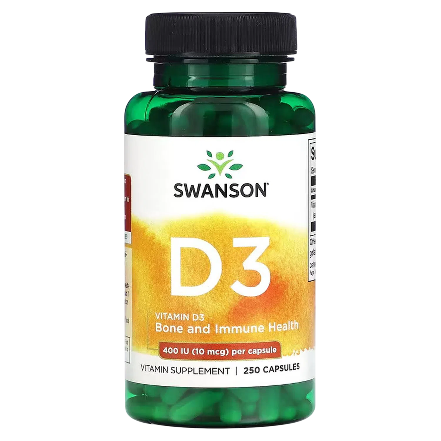 Vitamina D3 (400 IU) Apoyo Salud Ósea, 250 Caps – Swanson-Wellu