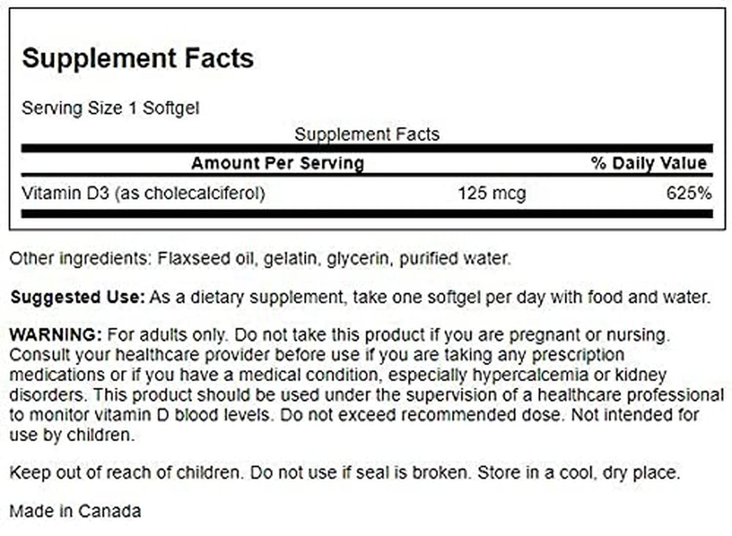 Vitamina D3 5000 IU (125mcg), 250 Sgel – Swanson-Wellu