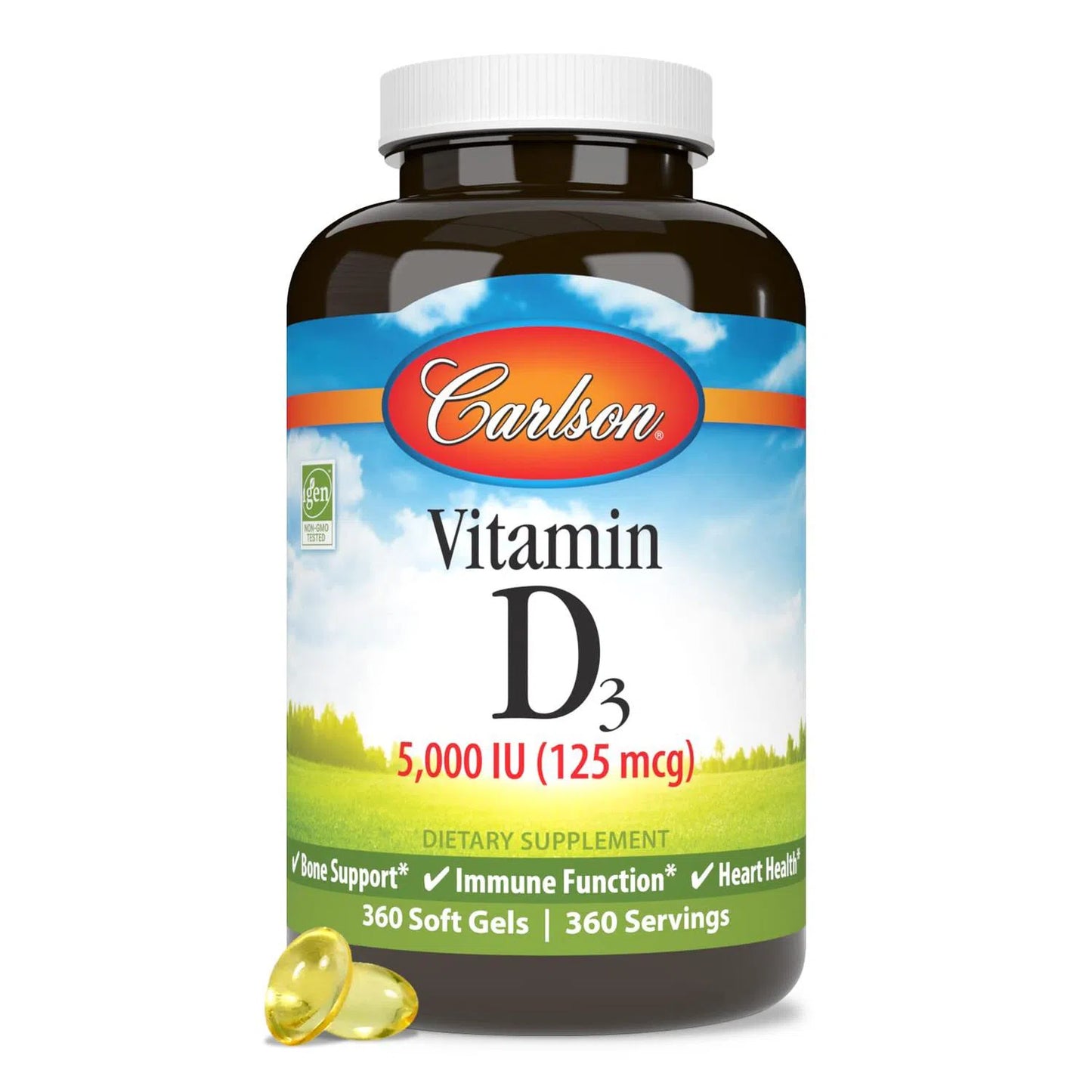 Vitamina D3 (5,000 IU), 360 Capsulas Blandas – Carlson Labs-Wellu