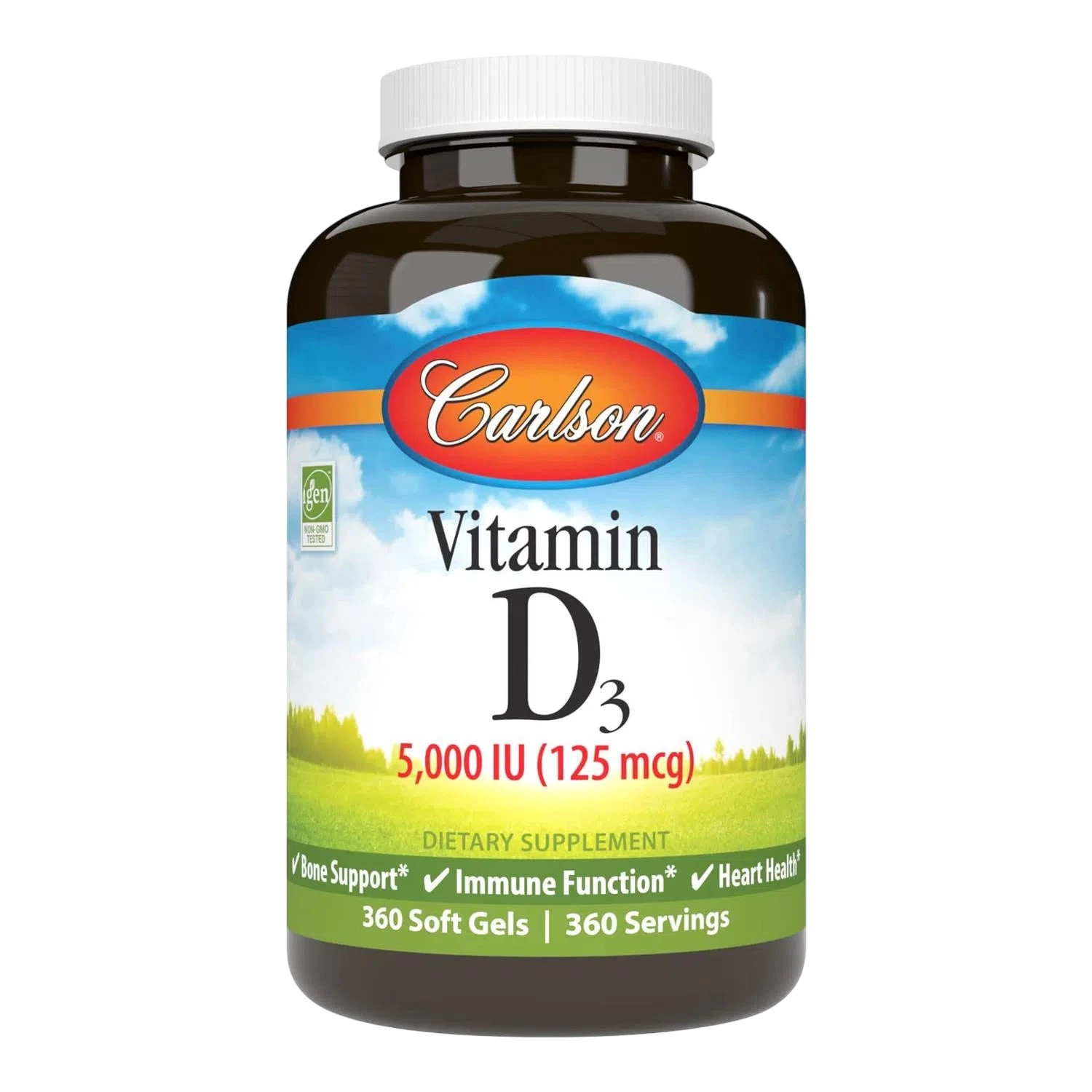 Vitamina D3 (5,000 IU), 360 Capsulas Blandas – Carlson Labs-Wellu