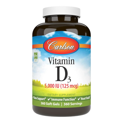 Vitamina D3 (5,000 IU), 360 Capsulas Blandas – Carlson Labs-Wellu