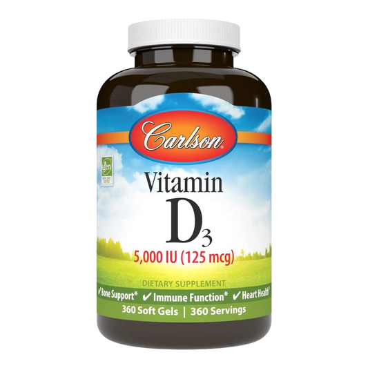 Vitamina D3 (5,000 IU), 360 Capsulas Blandas – Carlson Labs-Wellu